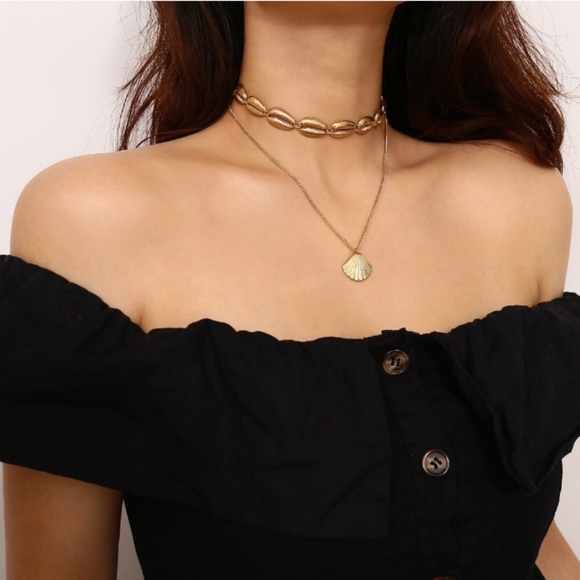 Layered Gold Dipped Shell Necklace - Picture 4 of 8